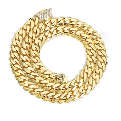 Polished Cuban Chain Necklace 14K Gold Tone Hip Hop Jewelry for Men | Caratix Jewelry - CaratixJewelry