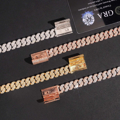 10mm Moissanite Crescent Cuban Link Necklace | S925 Silver Men’s Hip Hop Chain - CaratixJewelry