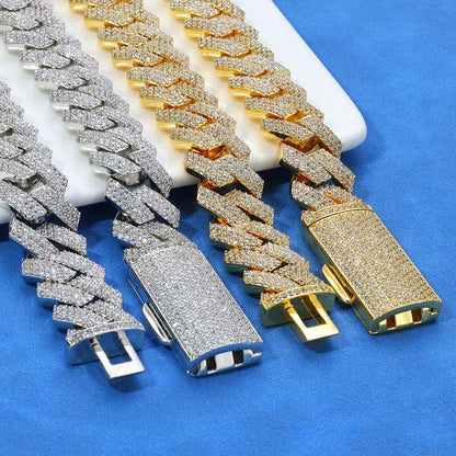 Iced Out Cut Cuban Bracelet Triple Row Zircon Cuban Link Chain Style - CaratixJewelry