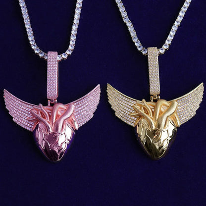 Men's "Freedom & Passion" Necklace | Premium Real Copper CZ Angel Wings - CaratixJewelry