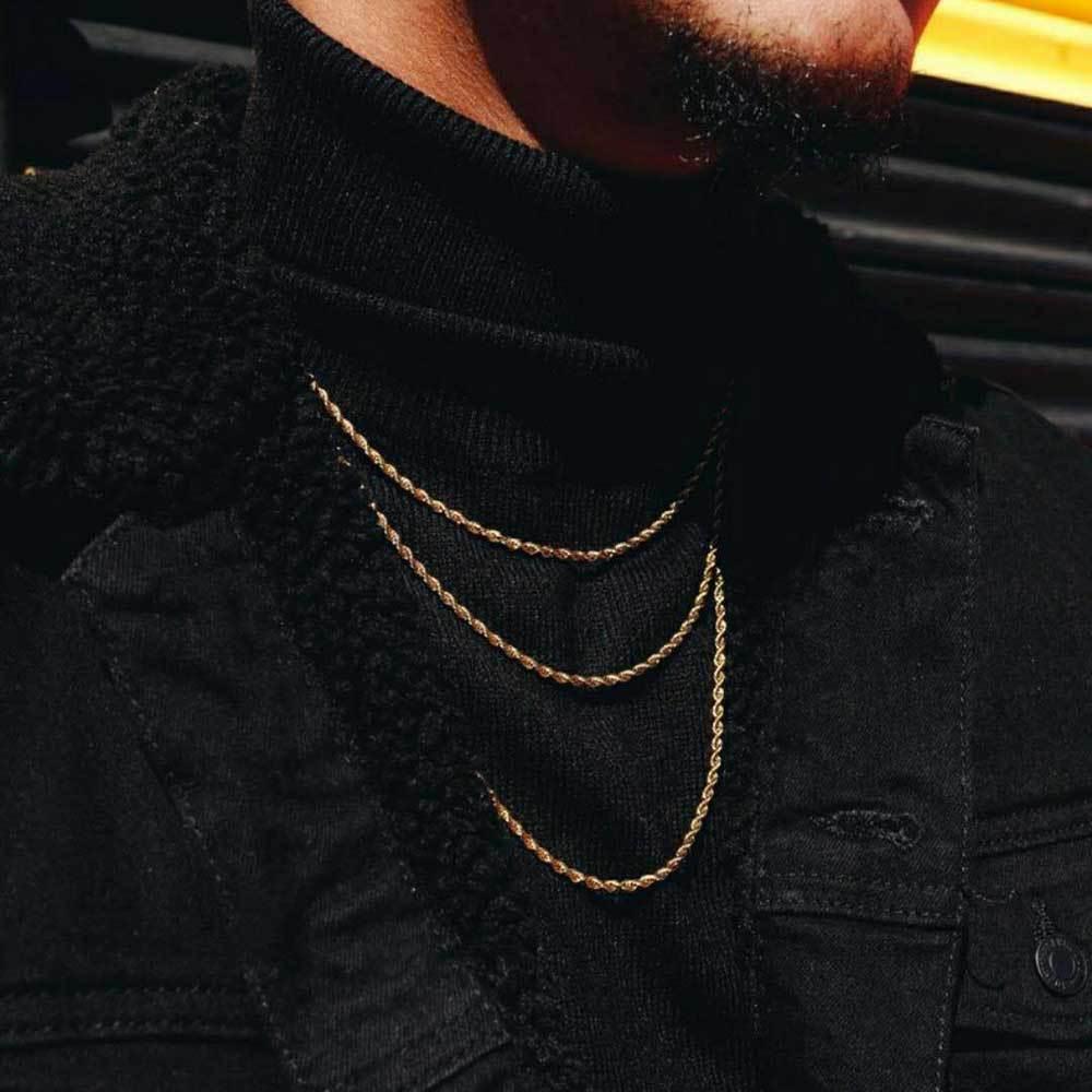 Stainless Steel Rope Chain Necklace 18K Gold Plated Unisex | Caratix Jewelry - CaratixJewelry