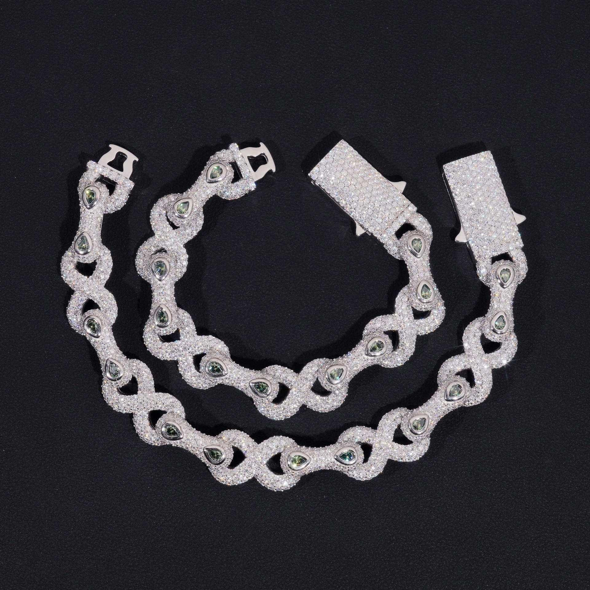 13mm Moissanite Figure-Eight Bracelet | S925 Silver Iced Out Hip Hop Jewelry - CaratixJewelry