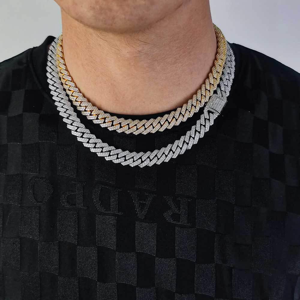 12mm Double-Row Moissanite -Cut Cuban Link Chain for Men – S925 Sterling Silver Custom Luxury Hip Hop Necklace - CaratixJewelry