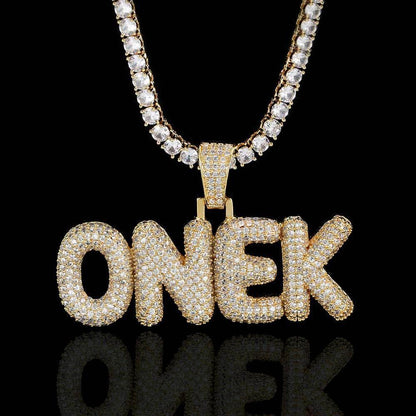 Custom Bubble Letter Pendant Necklace with Zircon Stones for Men and Women | Caratix Jewelry - CaratixJewelry