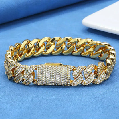 14mm Box Clasp Iced Out Cuban Bracelet Rapper Style | Caratix Jewelry - CaratixJewelry