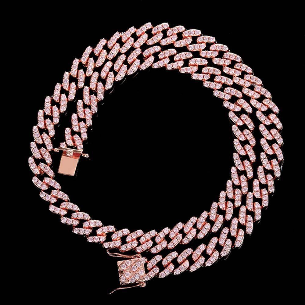 9mm Single Row Cuban Chain Necklace with Zircon Stones - CaratixJewelry