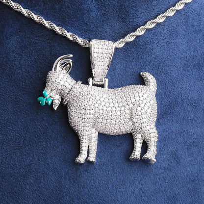 Iced Out "Grazing Goat" G.O.A.T. Pendant | Men's Real Copper CZ Necklace - CaratixJewelry