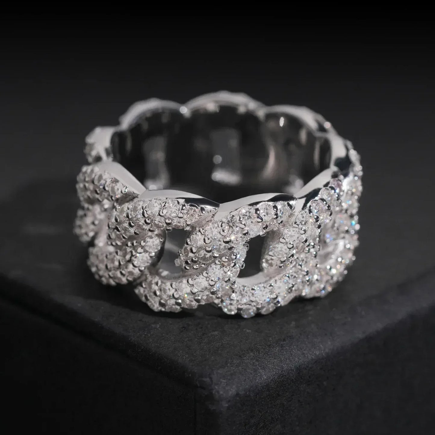 D-Color VVS Moissanite Cuban Link Ring | Unisex Full Iced Out Fashion Jewelry - CaratixJewelry
