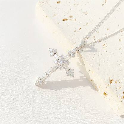 Luxury S925 Moissanite Crucifix Necklace - Passes Diamond Tester Clavicle Chain | Caratix
