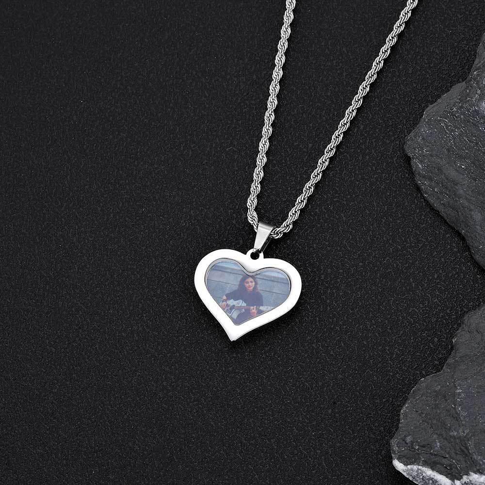Custom DIY Stainless Steel Heart Photo Pendant Necklace for Men | Caratix Jewelry - CaratixJewelry