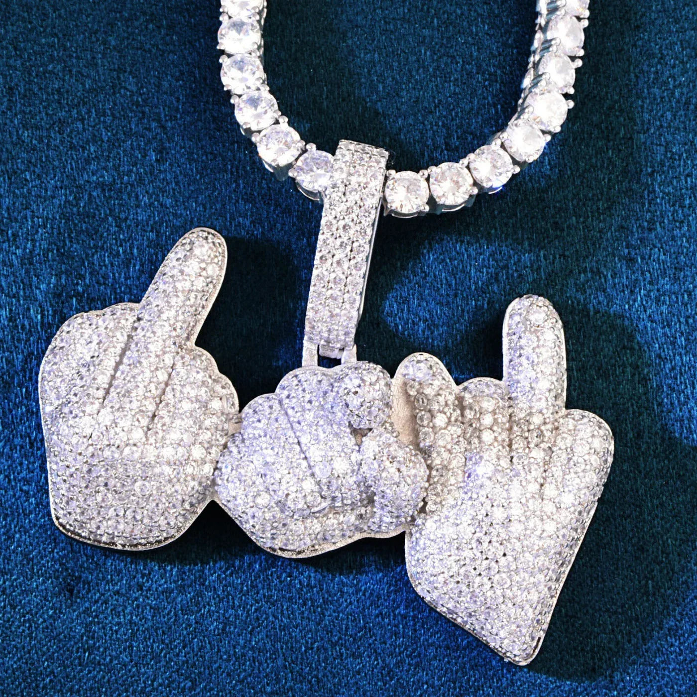 Hand Gesture Pendant Necklace | CZ Iced Out Hip Hop Rapper Streetwear Jewelry - CaratixJewelry