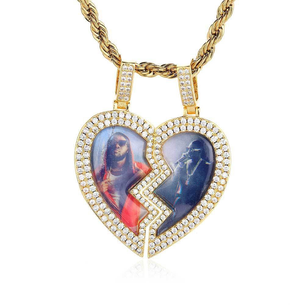 Magnetic Heart Photo Pendant Necklace with Micro-Pave Zircon for Men | Caratix Jewelry - CaratixJewelry