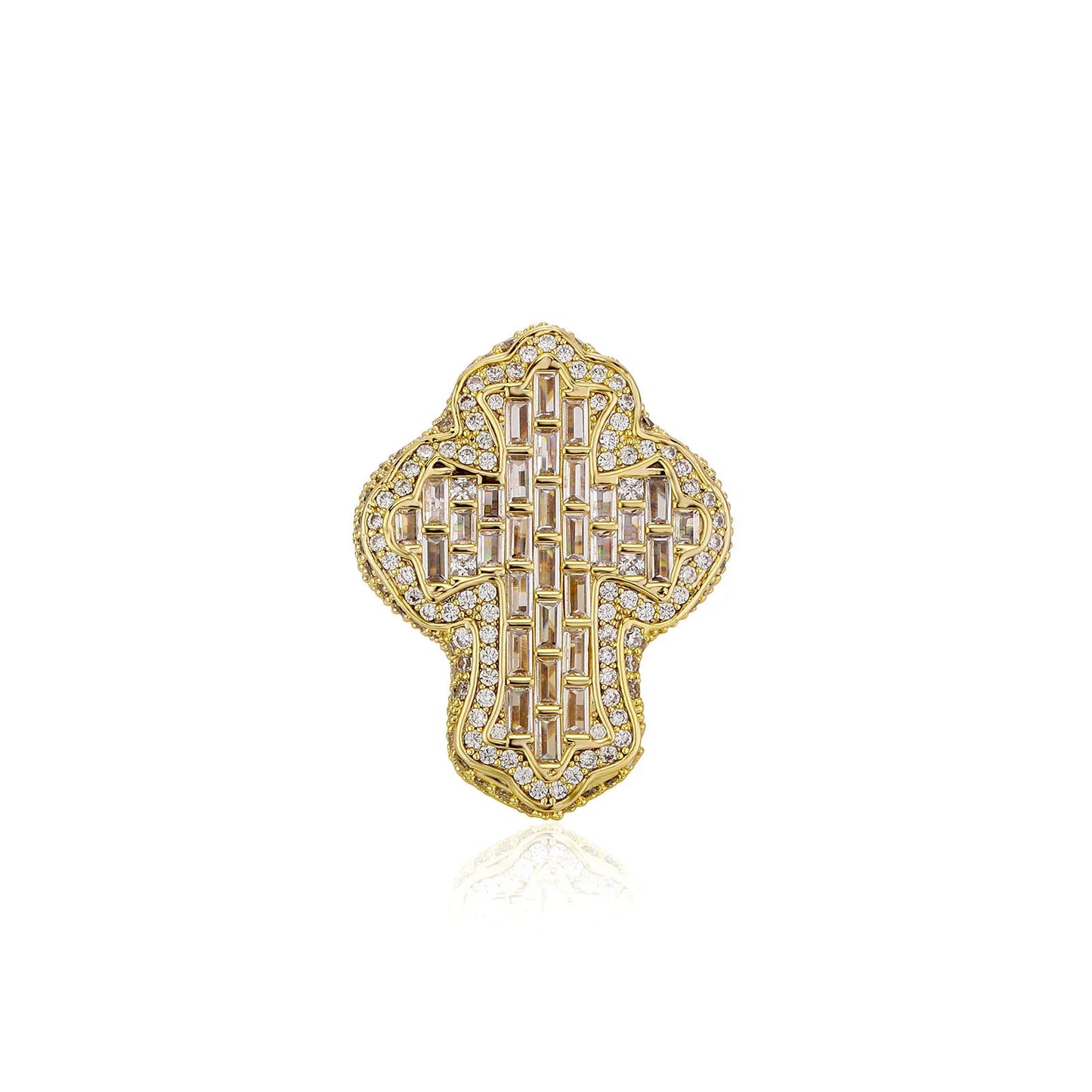Men's Iced Out Cross Ring | Baguette Cut Hip Hop Faith Band | Caratix