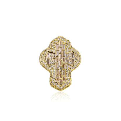Men's Iced Out Cross Ring | Baguette Cut Hip Hop Faith Band | Caratix