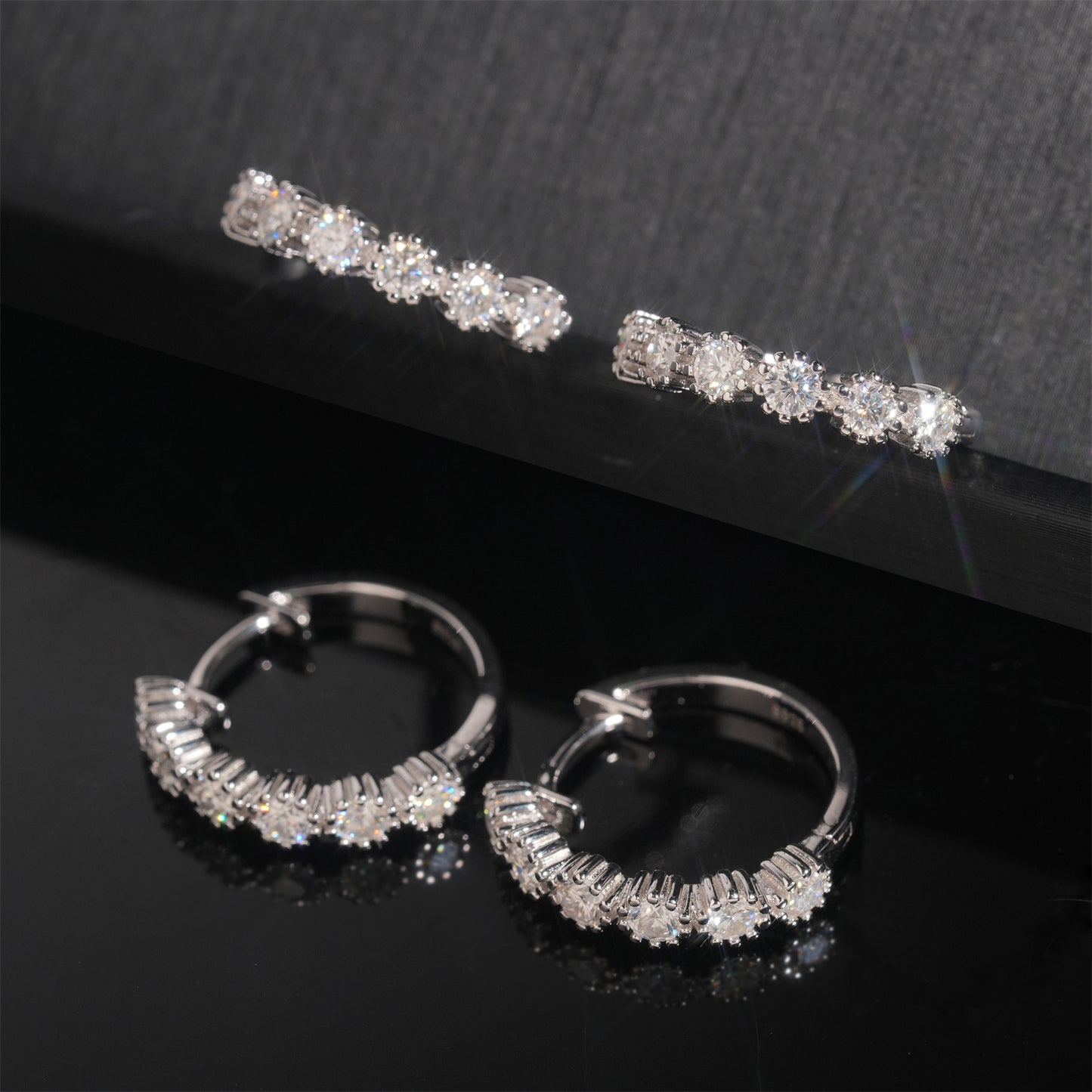 Medium Moissanite Hoop Earrings S925 Silver | 25mm D VVS1 Iced Out Hoops | Caratix
