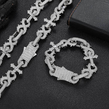 Thorn Cross Moissanite Cuban Link Chain with Figure-8 Clasp – Custom S925 Sterling Silver Iced-Out Hip Hop Men’s Streetwear Necklace - CaratixJewelry