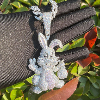 Playful Iced Out Cartoon Rabbit Pendant | Men's Hip Hop Bunny Necklace | Premium Copper CZ Animal Jewelry | Streetwear Icon | Caratix - CaratixJewelry