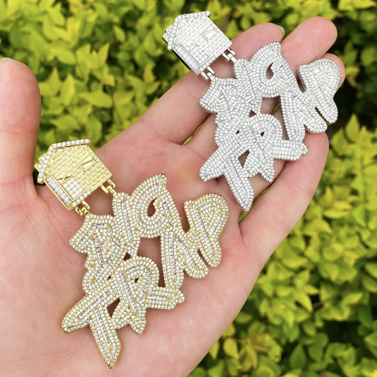 Iced Out "BIG TRAP" Text Pendant | Women's Trap Queen Necklace - CaratixJewelry