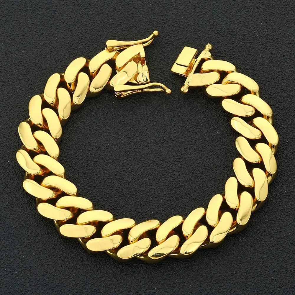 Polished Cuban Link Bracelet with Insert Clasp Hip Hop Jewelry - CaratixJewelry