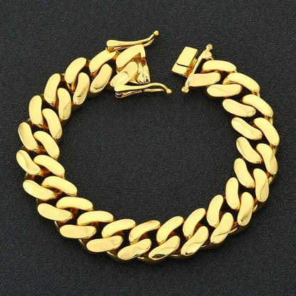 Polished Cuban Link Bracelet with Insert Clasp Hip Hop Jewelry - CaratixJewelry