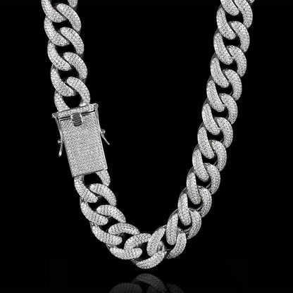 18mm Triple Row Iced Out Cuban Chain Micro Pave Zircon Necklace - CaratixJewelry