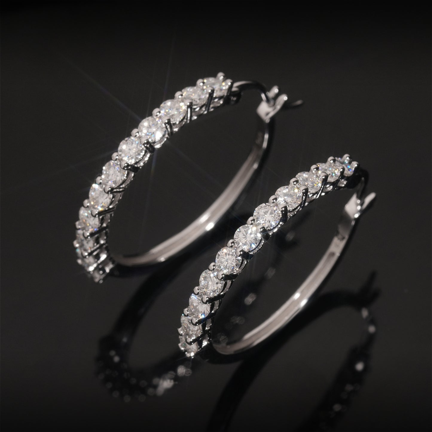 S925 Sterling Silver Moissanite Hoop Earrings | D VVS1 Pave Set Hoops | Caratix