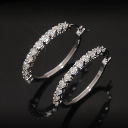 S925 Sterling Silver Moissanite Hoop Earrings | D VVS1 Pave Set Hoops | Caratix