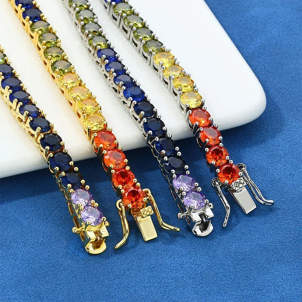 5mm Colored Moissanite Tennis Chain – S925 Sterling Silver Iced-Out Hip Hop Men’s Unique Luxury Streetwear Necklace - CaratixJewelry