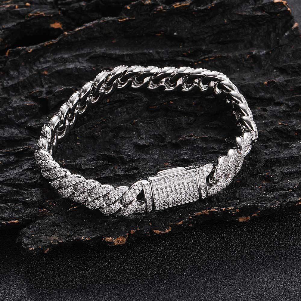 10mm Iced Out Cuban Bracelet Double Row Zircon Rapper - CaratixJewelry