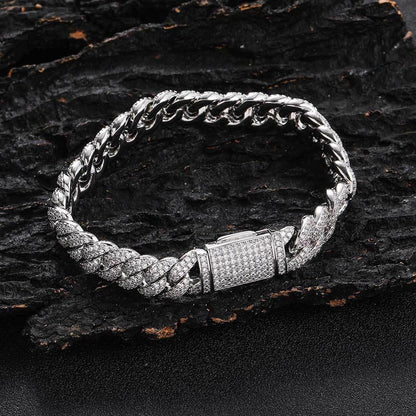 10mm Iced Out Cuban Bracelet Double Row Zircon Rapper - CaratixJewelry