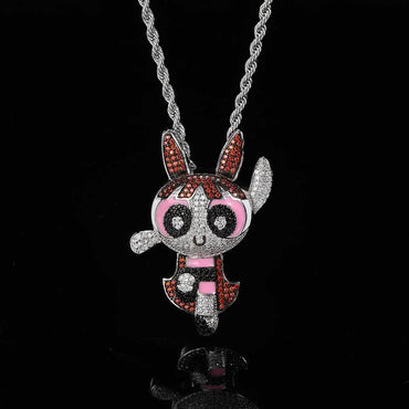 Powerpuff Girls Cartoon Pendant Necklace with Copper Frame and Zircon Stones for Men | Caratix Jewelry - CaratixJewelry