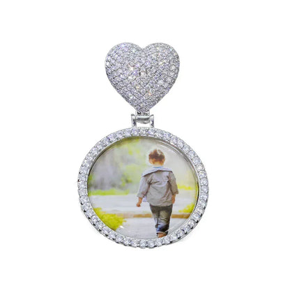 Heart Lock Round Photo Pendant Necklace with Copper Frame and Zircon Stones | Customizable Jewelry | Caratix Jewelry - CaratixJewelry