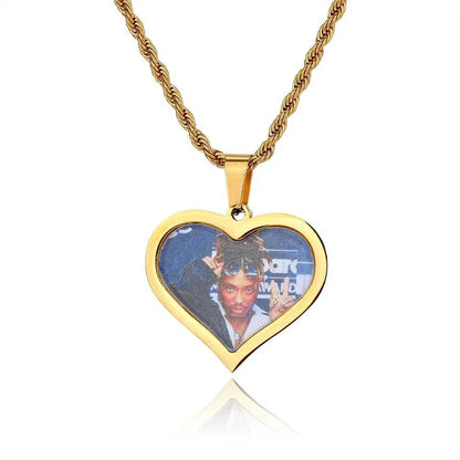 Custom DIY Stainless Steel Heart Photo Pendant Necklace for Men | Caratix Jewelry - CaratixJewelry