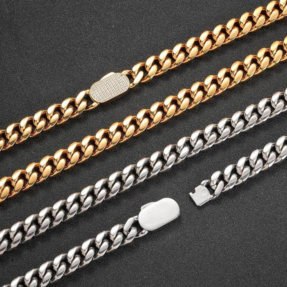 Stainless Steel Iced Out Cuban Chain Zircon Necklace with Spring Clasp for Men | Caratix Jewelry - CaratixJewelry