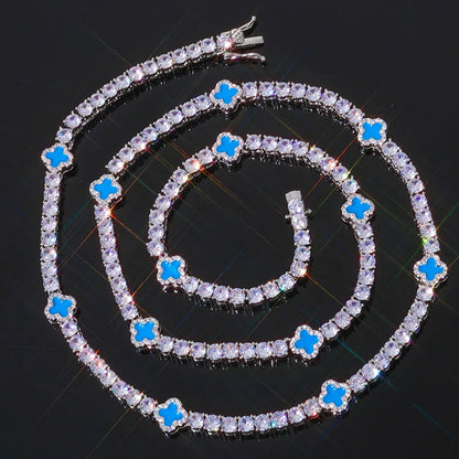 5mm Men's S925 Sterling Silver Clover Tennis Chain | Iced Out Zircon Necklace | Premium Gold Chain Rapper Aesthetic | Caratix - CaratixJewelry