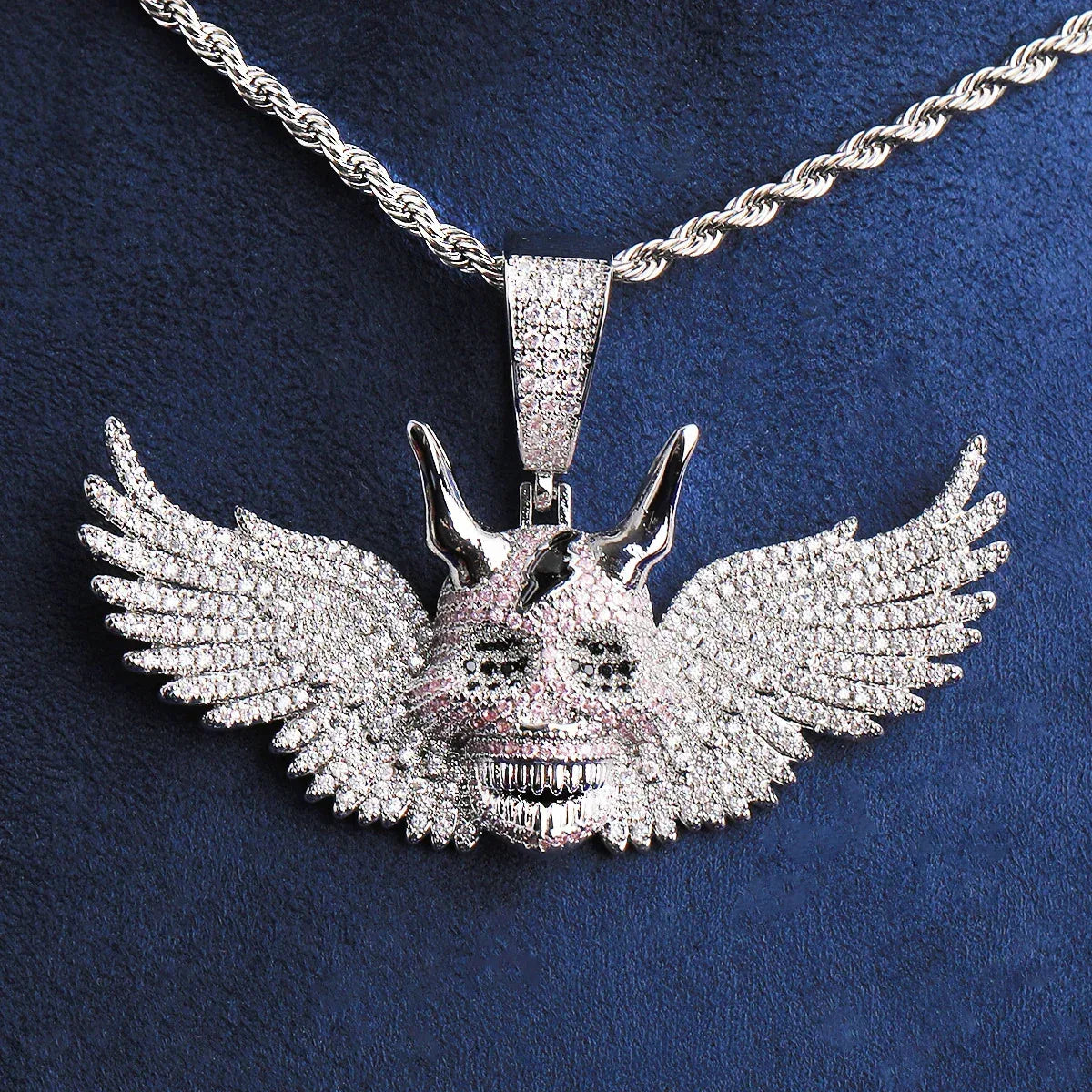 Iced Out Winged Skull Pendant | Men's "Fallen Angel" Necklace - CaratixJewelry