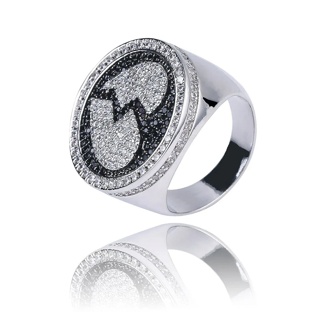 Men's Iced Out Broken Heart Ring | Baguette Cut Cuban Link Band | Caratix