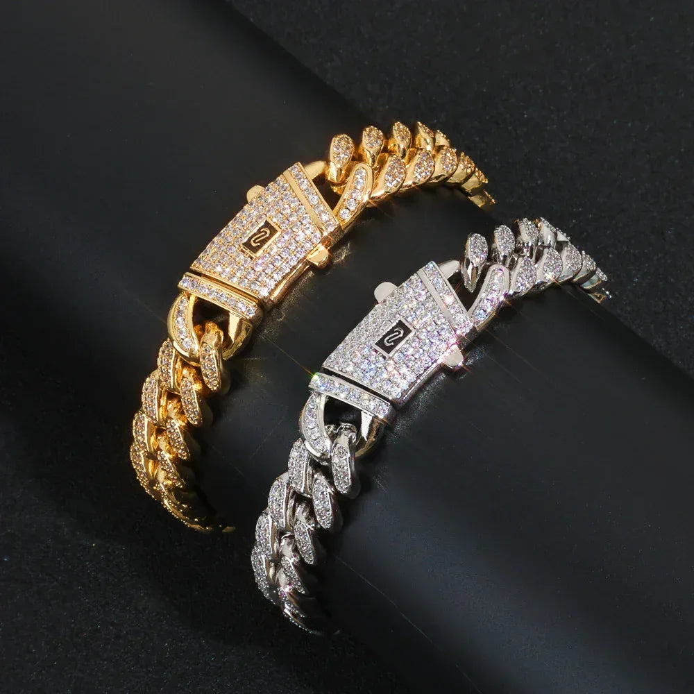 Custom 12mm Double Row Cuban Chain Moroccan Bracelet - CaratixJewelry