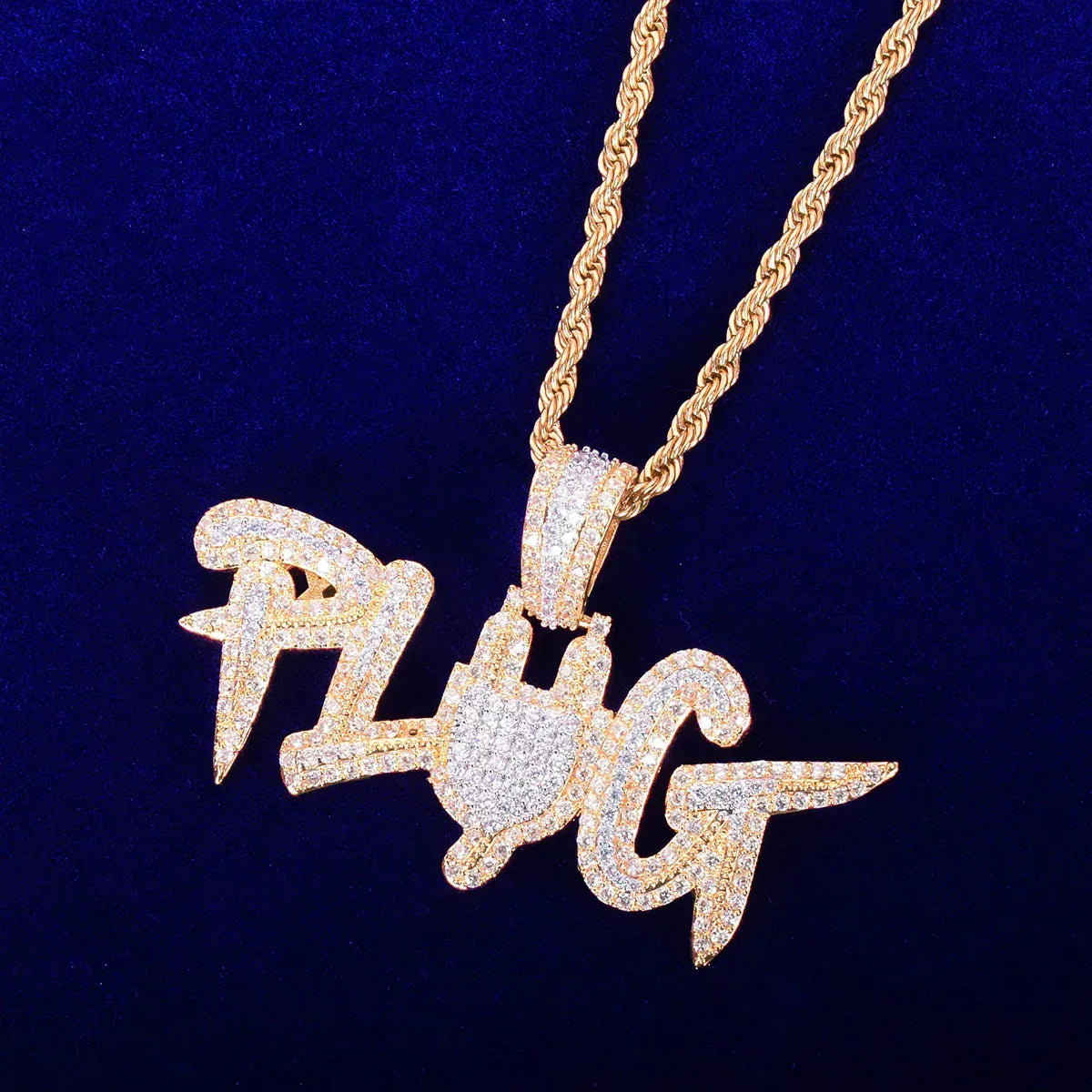 Iced Out "PLUG" Letter Pendant | Men's Hip Hop Word Necklace | Premium Copper CZ Trap Jewelry | The Source Bling | Caratix - CaratixJewelry