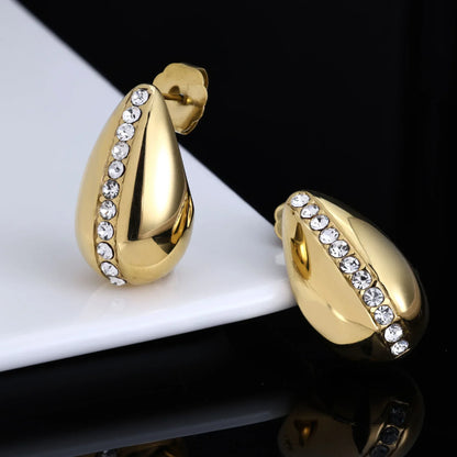 18K Gold Plated Drop-Shaped Zircon Earrings for Women | Trendy Titanium Steel Hip Hop Jewelry | Caratix Jewelry - CaratixJewelry