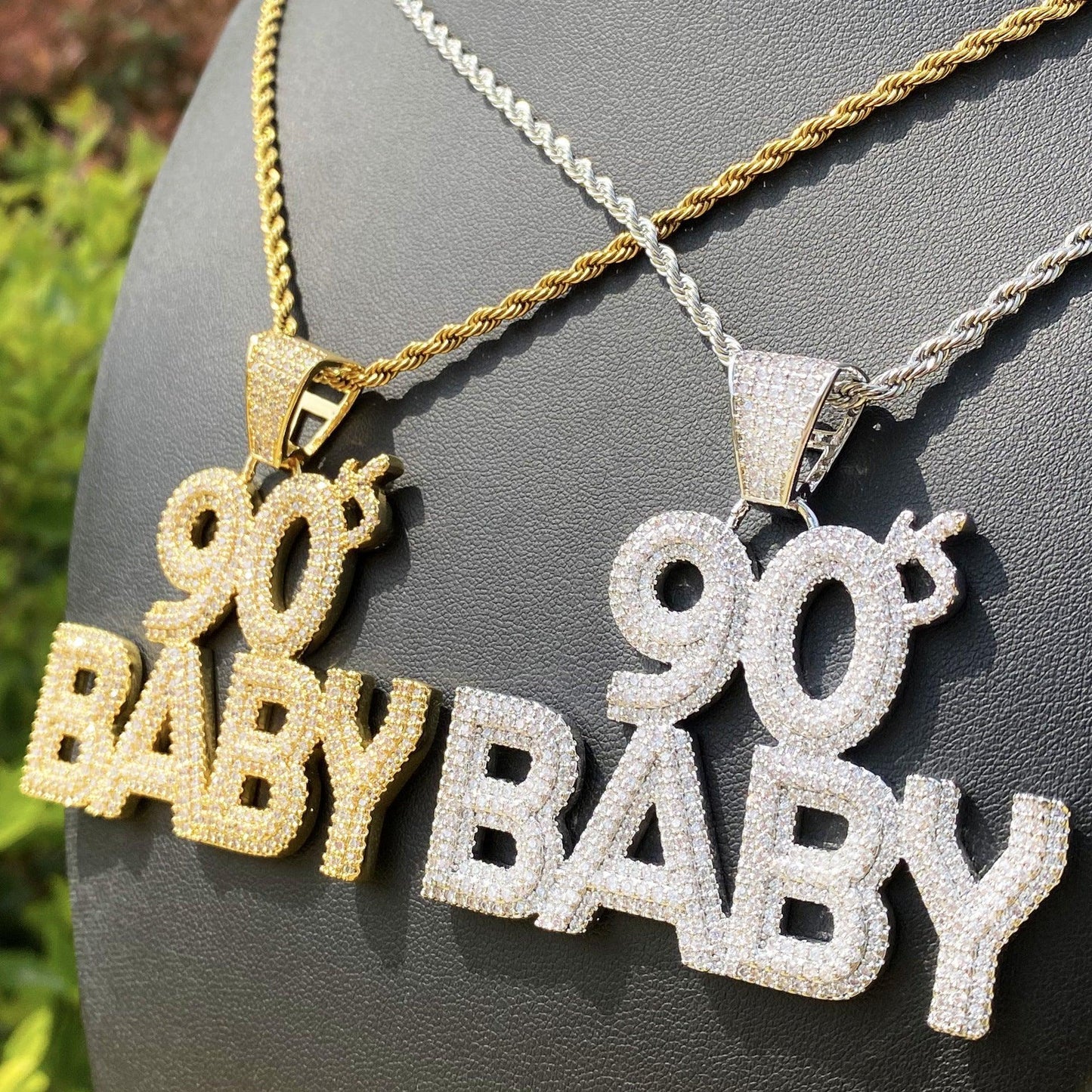 Iced Out "90s BABY" Text Pendant | Women's Y2K Nostalgia Necklace - CaratixJewelry