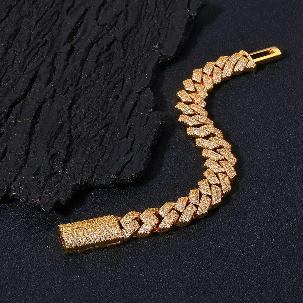 Custom 15mm 4 Row Rhombus Cuban Link Chain Bracelet | Caratix - CaratixJewelry