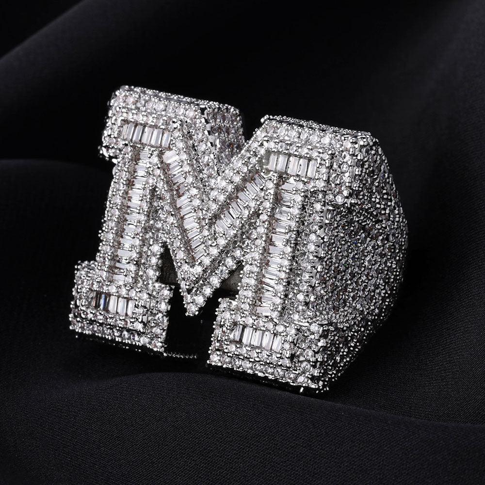 Alphabet Zircon Ring with Full s for Women | Luxury Trendy Hip Hop Jewelry | Caratix Jewelry - CaratixJewelry