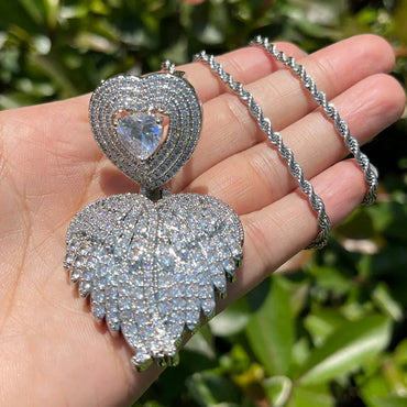 Women's Iced Out Puffy Heart Pendant | Gold Plated Love Necklace Caratix - CaratixJewelry