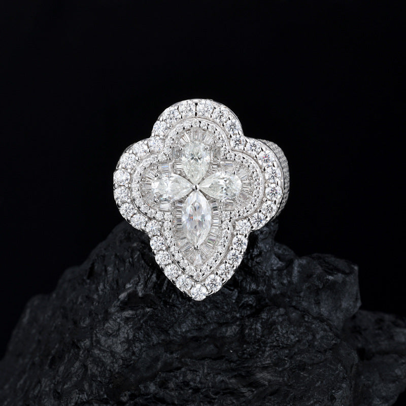 Iced Out Moissanite Flower Ring S925 Hip Hop Men | Caratix