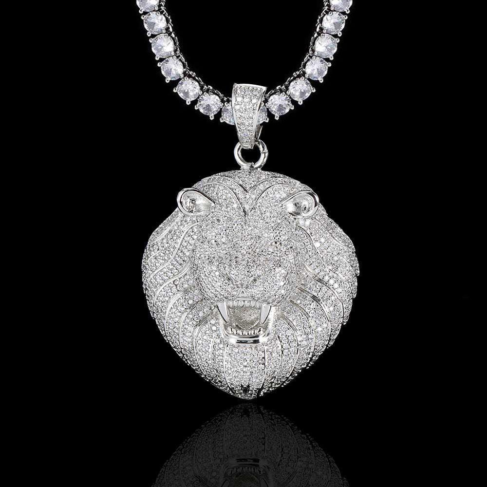 Custom Full Lion Head Pendant Necklace with Zircon Stones and Gold Plating for Men | Caratix Jewelry - CaratixJewelry