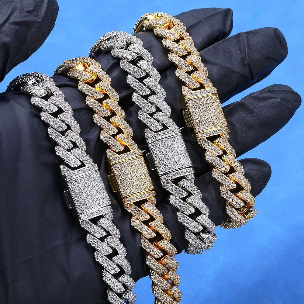 12mm Double-Row Moissanite -Cut Cuban Link Chain for Men – S925 Sterling Silver Custom Luxury Hip Hop Necklace - CaratixJewelry