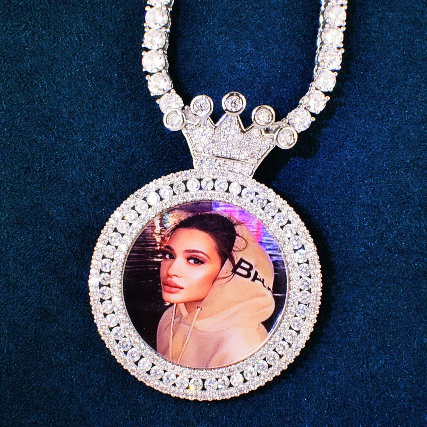 Crown Photo Frame Pendant | Iced Out CZ Custom Picture Hip Hop DIY Necklace - CaratixJewelry