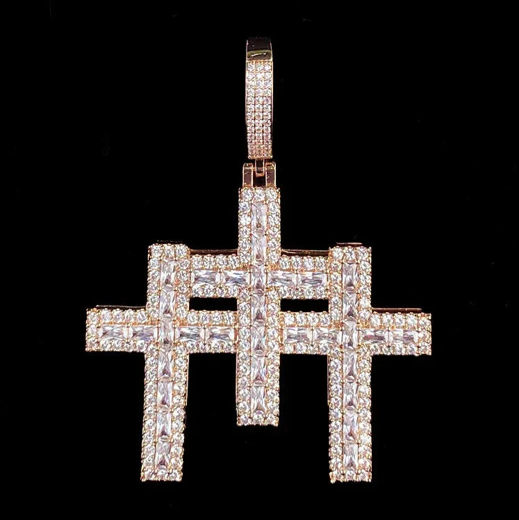 Iced Out 3-in-1 Triple Cross Pendant | Men's Super Combo Stacked Necklace - CaratixJewelry
