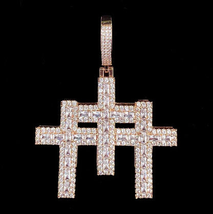 Iced Out 3-in-1 Triple Cross Pendant | Men's Super Combo Stacked Necklace - CaratixJewelry